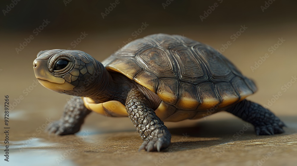 Aufkleber 39. **sweet 3d render of a baby turtle with tiny legs and a soft shell
