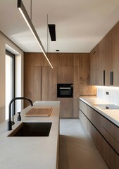 Modern Kitchen Interior Design With Wooden Cabinets and White Countertops