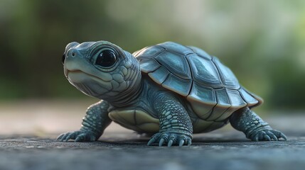 39. **Sweet 3D render of a baby turtle with tiny legs and a soft shell