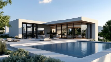 Fototapeta premium Modern House with Swimming Pool and Mountain Views