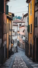 Fototapeta premium Cobblestone Street in a Historic Italian Town