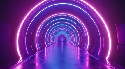 Neon lights in a circular tunnel.