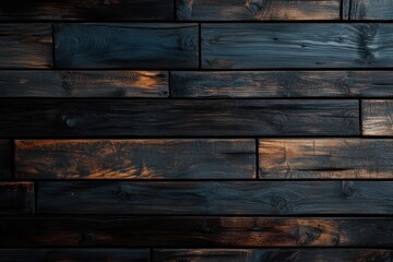 Fototapeta premium Dark brown wooden wall background with wood texture paneling for interior design, abstract luxury dark wallpaper background