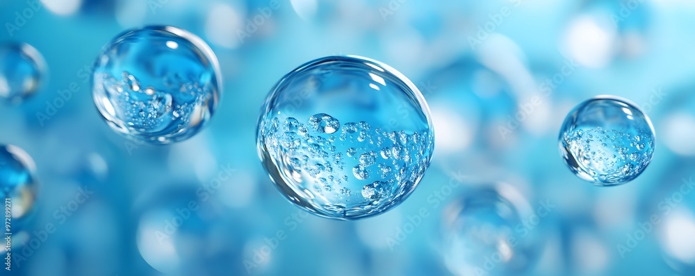 Aufkleber beautiful floating water bubbles on a soft blue background, creating a refreshing and tranquil atmos