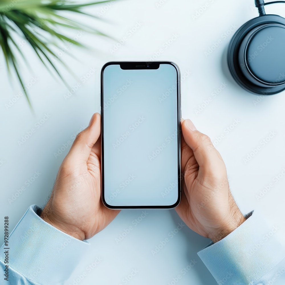 Poster person using a smartphone for a quick video call while multitasking
