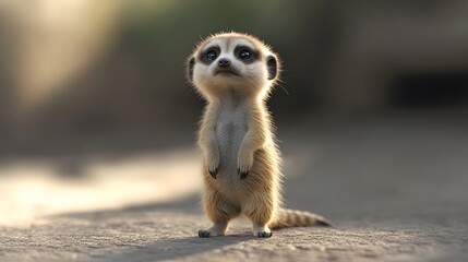 Fototapeta premium 42. **3D render of a tiny baby meerkat standing upright with a curious gaze