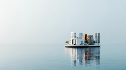 Obraz premium A floating offshore city concept, utilizing advanced engineering techniques for modular platforms, wave-resistant structures
