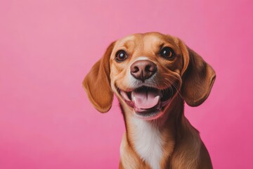 Smiling dog with happy expression face Isolated on magenta background , ai