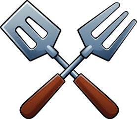 A set of barbecue or BBQ tools utensils cartoon icon illustration