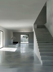 Modern Interior Design With White Walls And Grey Floor