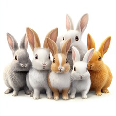 Obraz premium A charming group of colorful rabbits, showcasing their fluffy fur and gentle expressions. Perfect for animal lovers and nature themes.