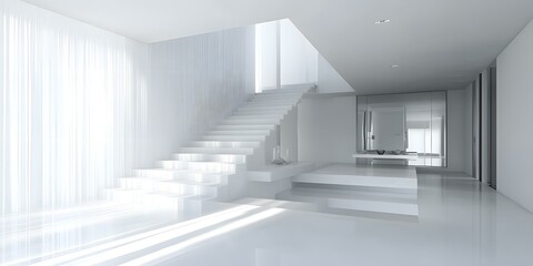 Obraz premium White Minimalist Staircase and Modern Interior Design