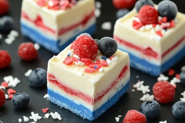 Invigorating warm-weather sweet themes. Joyful delicacies in crimson, ivory, and azure. Fourth of july chilled delights