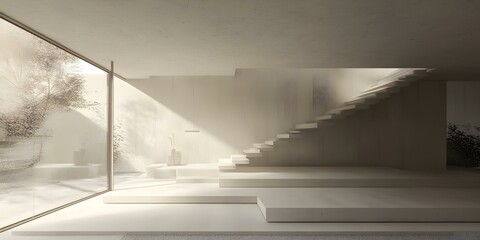 Obraz premium Minimalist Interior Design with Staircase and Window View