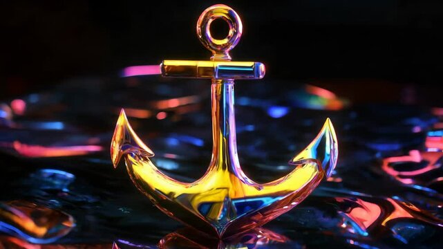 Glass anchor with neon tints on a dark background