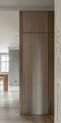 Fototapeta premium Modern Minimalist Wood Panel Doors And Hardwood Floor Interior Design