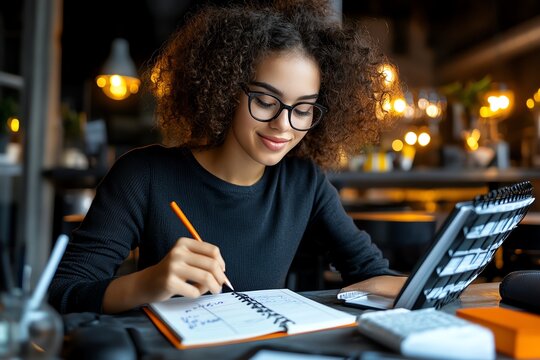 A student managing their study schedule, using a planner to divide time between different subjects and allocating resources like study materials