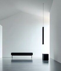 Minimalist Interior Design with Black Bench and Pendant Light