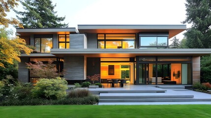 Modern Home With Large Windows And Patio