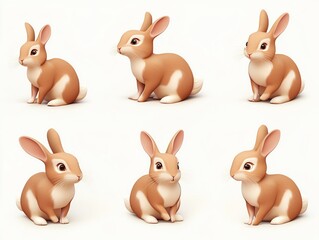 Fototapeta premium Cute cartoon rabbits in various poses, perfect for children's illustrations or pet-themed designs.