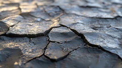 Close-up of Cracked and Textured Black Surface