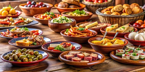 Fototapeta premium Charming Spanish tapas bar with a variety of small plates , Spanish, tapas, bar, restaurant, food, flavorful