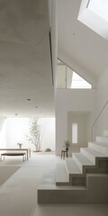 Fototapeta premium Modern Minimalist Staircase in Contemporary Japanese Home Interior Design