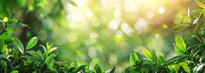 Lush Green Foliage Bathed in Soft Morning Light in a Tranquil Nature Setting