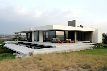 Fototapeta premium Modern House with Infinity Pool and Landscape View