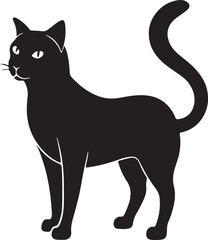 Silhouette of a black cat on a white background, exemplifying stylish vector art illustration