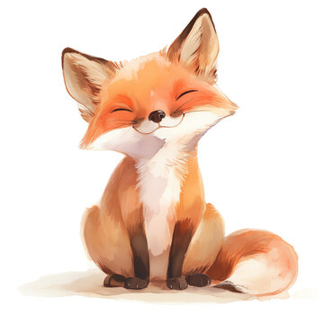 Fototapeta Adorable watercolor illustration of a smiling fox, perfect for art prints and nature-themed designs.