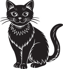 Obraz premium Silhouette of a black cat on a white background, exemplifying stylish vector art illustration