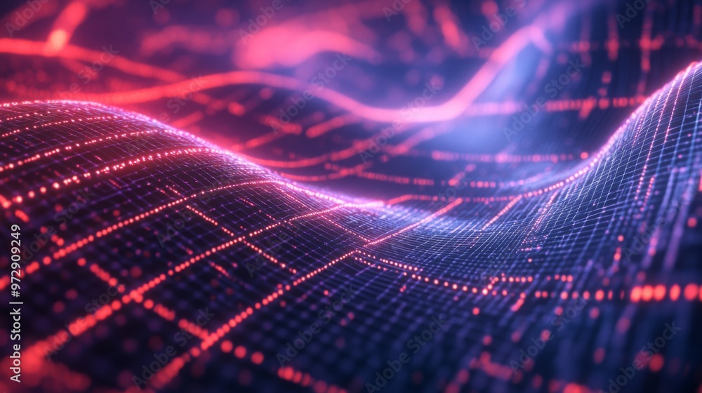 Aufkleber Abstract digital data swirling through a grid-like structure, glowing neon lines and holographic patterns, futuristic technology