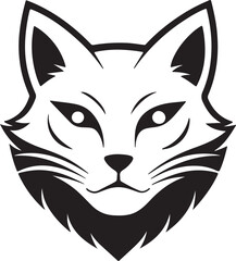 Vector logo of a black and white cat's head set against a white backdrop, showcasing its distinct features