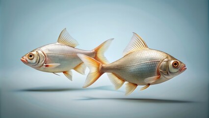 Obraz premium Two realistic fishes in a minimalist style, minimalistic, fish, underwater, nature, aquatic, marine, ocean, swimming, simplicity