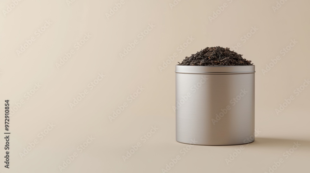Poster a silver container with a pile of brown material in it