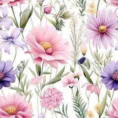 watercolor abstract flowers meadow wallpaper pattern, web banner format