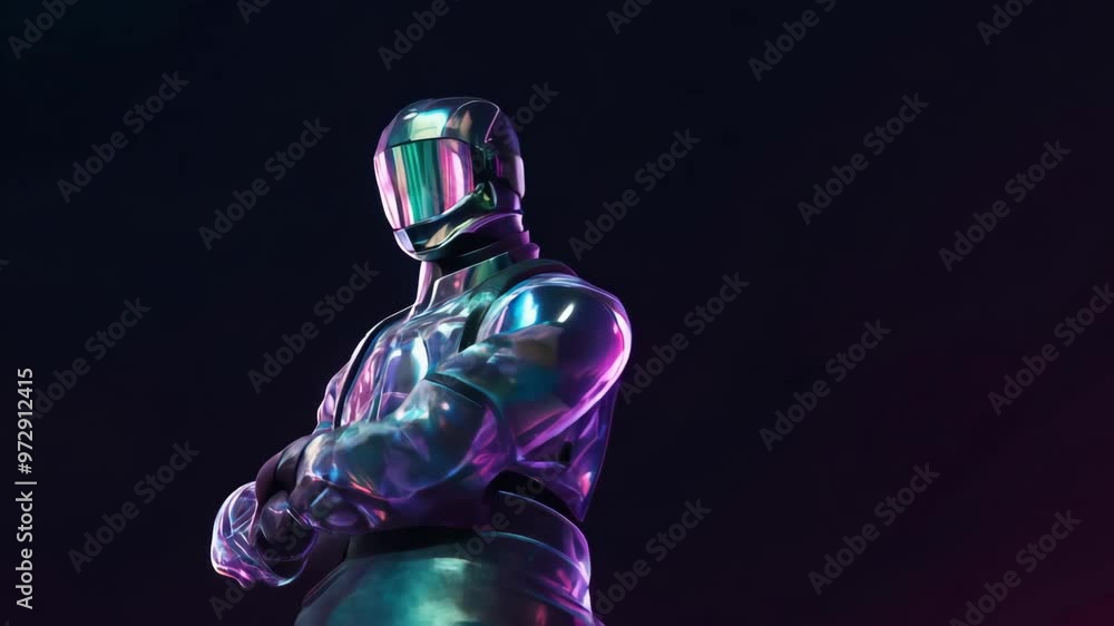 Canvas Prints futuristic character in neon armor on a dark background