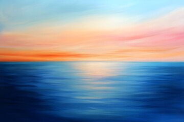 Obraz premium Serene Sunrise: Abstract Art of Orange, Pink, and Blue Gradients Over Ocean Horizon