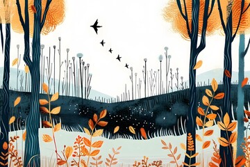 Autumn Forest Landscape Illustration