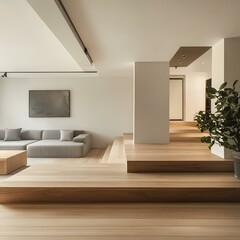 Fototapeta premium Minimalist Modern Living Room With Wooden Stairs