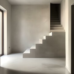 Modern White Concrete Staircase in a Minimalist Interior