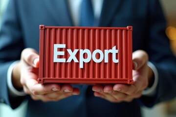 A container with the word Export on it sits in the hands of a businessman. Generative AI