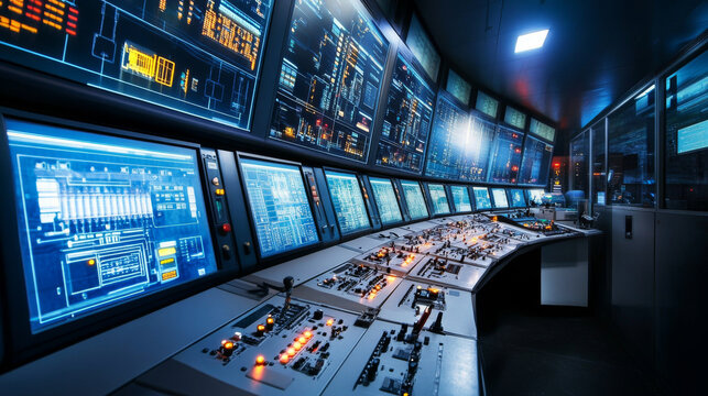 Programmable logic controllers (PLCs) managing industrial processes in a control room