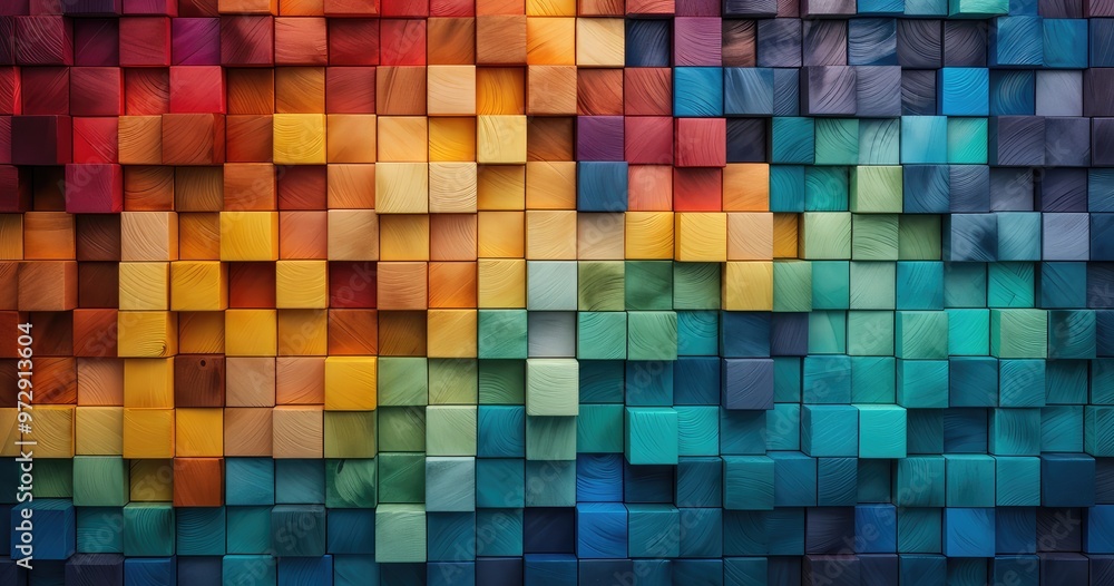 Aufkleber a vibrant mosaic of colorful cubes arranged in a gradient pattern, showcasing artistic design and te