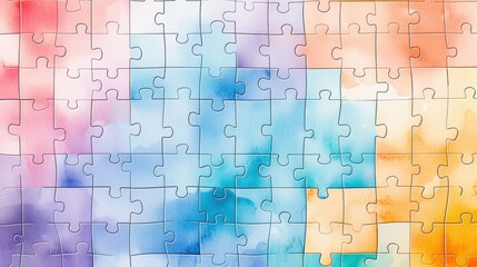 Geometric puzzle of bright colors, sharp lines, abstract playfulness, watercolor style