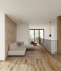Obraz premium Modern Interior Design with Brick Wall and Wooden Floor