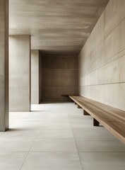 Obraz premium Minimalist Concrete and Wood Bench in Modern Interior