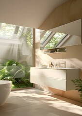 Modern Bathroom With Large Window And Minimalist Design