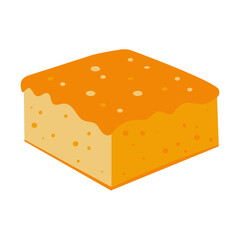 A slice of orange cake with a thick layer of frosting